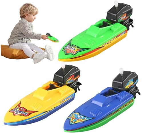 Badespielzeug|Spielzeugboot, 3-teiliges schwimmendes Motorboot aus Kunststoff zum Spielen in der Badewanne, sicheres und unterhaltsames Aufziehboot für Kinder ab 3 Jahren