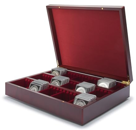 Leuchtturm 339637 Sammelkassette Volterra Vario 3, 330 x 270 x 65 mm - Fachlänge variabel - mit Velours, Satin rot