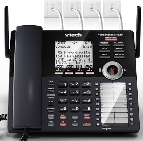 VTech AM18447 Main Console 4-Line Small Business Phone System - Expandable to 10 Stations, Digital Answering Machine, Auto Attendant, Intercom & Custom Music on Hold, Black