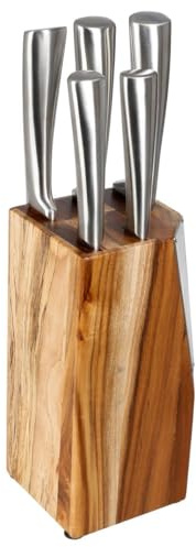 Secret de Gourmet - Block mit 5 messern silver precision mit akazienholzhalter - Block 5 Messer, Akazie, Maße H. 22 x l. 10 cm