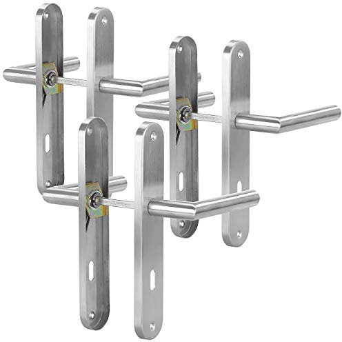 AGT Türgriff: 3er-Set Moderne Edelstahl-Türbeschläge, 6 Türklinken & 6 Langschilder (Türgriffe Edelstahl modern, Türdrücker Langschild modern, Tür)