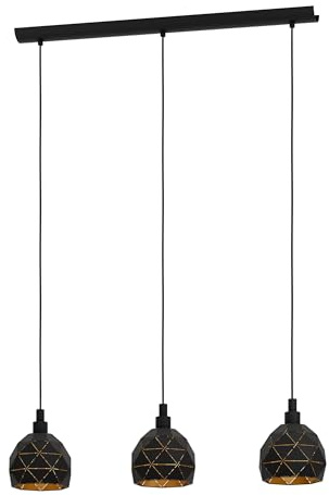 EGLO Pendellampe Roccaforte, 3-flammige Pendelleuchte | Hängelampe aus Metall in Schwarz und Gold, E14 Fassung