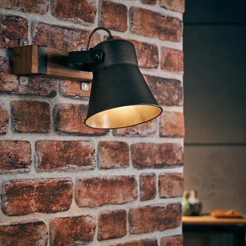 Lightbox dekorativer Wandstrahler - Industrial Wandspot mit schwenkbarem | dekorativer Wandstrahler - Industrial Wandspot mit schwenkbarem Kopf - Metall/Holz Schwarz