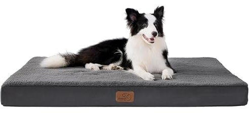 BEDSURE orthopädisches Hundebett Grosse Hunde - 91x69x7.6cm Hundekissen flauschig Hundematte waschbar Hundematratze in dunkelgrau für große Hunde