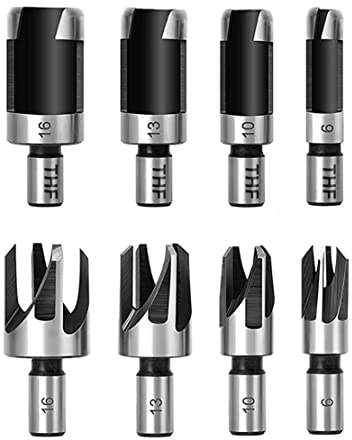 THF 8 Stück Standard Holz Plug Cutter Set, Holzdübelmacher Stecklochschneider Stopfenbohrer Holz Zapfenbohrer set holz, Taper Claw Typ HSS Kork für Holzbearbeitungswerkzeug-6mm 10mm 13mm 16mm