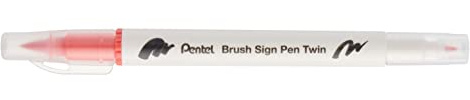 Pentel SESW30C-T135E Brush Sign Pen Twin, fiberpenna med två flexibla skrivspetsar, vattenbaserat bläck, korall, 1 styck