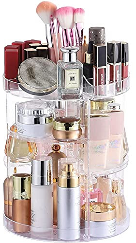 Cq acrylic Organizador de Maquillaje Giratorio de 360 Grados para baño, 4 Niveles Ajustables giratorios y vitrinas de Maquillaje, Transparente
