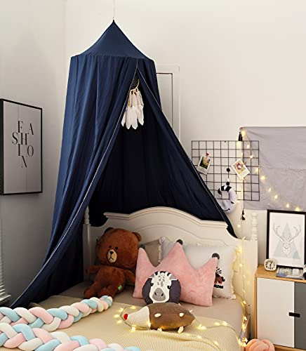 Betthimmel für Kinder, rundes Kuppelnetz, Moskitonetz, Betthimmel, Bettvorhang für Spielzimmer, Babybett, Mädchenbett, drinnen und draußen, Prinzessinnenschloss, hängende Hausdekoration (dunkelblau)