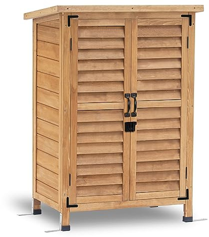 MCombo Outdoor Storage Cabinet, Small Storage Shed with Removable Shelf, Wood Garden Shed with 2 Doors for Yard Patio Lawn (24.6 x 18.3 x 38.2 inch) 0985 (Yellow)