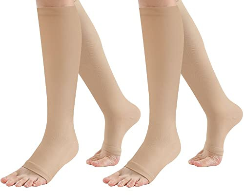 2 Pair Compression Socks Plantar Fasciitis Socks Arch Support Foot Socks Skin Protection High Support Stockings for Men Women (XXL, Beige)