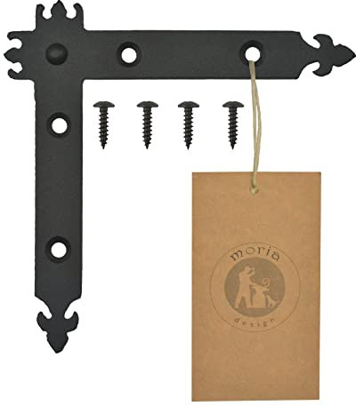MoriaDesign - Angoli rustici per persiane, 150 x 150 x 2 mm, colore nero opaco, verniciato a polvere, in ferro battuto, angolo decorativo per cancelli da giardino, porte in legno, cancelli in legno e