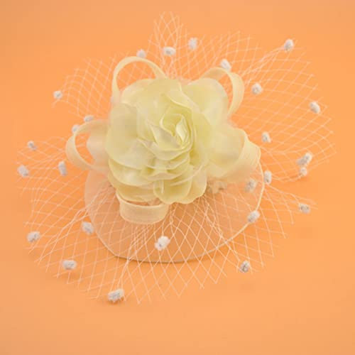 Braut Fascinator Hut Patei Blumen Netz Kopfschmuck Cocktail Party Headwear Haarschmuck Hochzeit Haarklammer Hüte Für Tea Party Kirche Hochzeit Jockey Club (Beige)