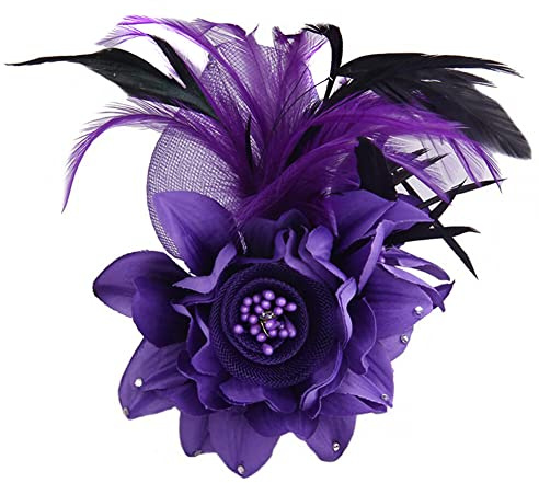 Blume Fascinator Feder Brosche Corsage,Vintage Feder Brosche Blume Haarspange Blume Mesh Bänder Brosche Pin Blumenfeder-Haarnadel Ansteckblume Brosche für Hochzeit Cocktai Party für Frauen und Mädchen