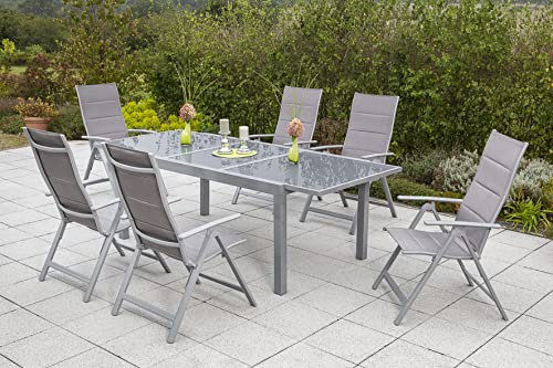 Yoursol by Merxx Gartenmöbel Set Taviano für 6 Personen mit Ausziehtisch 160-220 cm, Aluminium, verstellbare Klappstühle