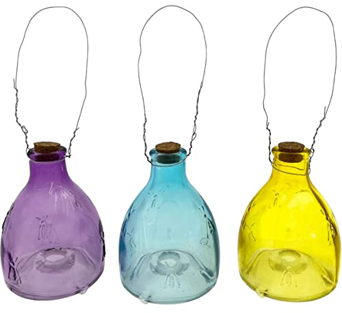Wespenfänger Glas - 3 Farben - lila - blau - gelb - Set von 3-9 x 9 x 14 cm