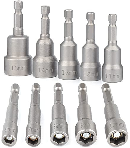 Stecknuss Set 10 Stück - BAIDETS Magnetische Stecknuss Adapter 1/4 Zoll Steckschlüsselsatz 6-15mm, Sechskant für Bohrer oder Akkuschrauber