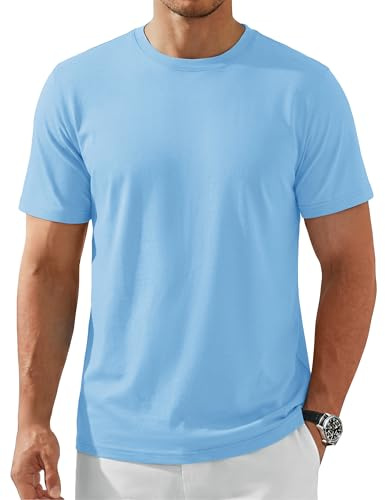TACVASEN Mens Summer Tshirt Cotton Short Sleeve Crewneck Solid Color Basic Tee Summer Casual T-Shirts,Waterfall Blue S