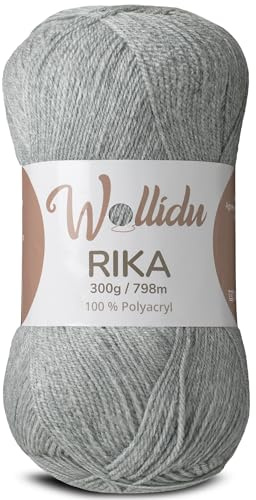Wollidu Rika garn för virkning och stickning 300 g/798 m stickgarn 100 % polyakryl, virkgarn ljusgrå