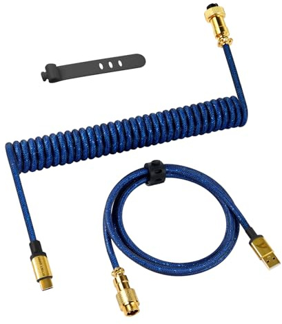 ATTACK SHARK C03 USB C Spiral Tastaturkabel, Geflochtenes Coiled Kabel für Gaming Tastatur, Typ C auf USB A mit Abnehmbarem Vergoldetes Luftfahrtstecker für Mechanische Tastatur/PC, Tiefblau