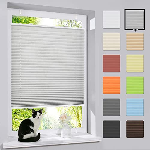 Plissee ohne Bohren Klemmfix Faltrollo Jalousie neuste Version Grau 40x130cm (BxH)