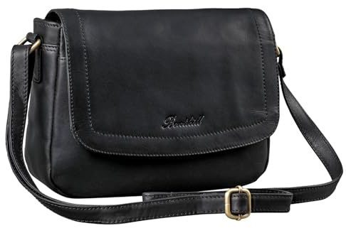 Benthill Handtasche Damen Leder - Umhängetasche aus Rindsleder - Schultertasche aus echtem Leder mit Reißverschluss - Vintage Bag Beutel, Farbe:Schwarz