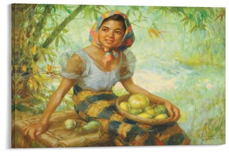Fernando Amorsolo，Fruit Gatherer，Oil Painting Poster Art Poster Canvas Painting Decor Wall Print Photo Gifts Home Modern Decorative Posters Framed/Unframed 20x30inch(50x75cm)