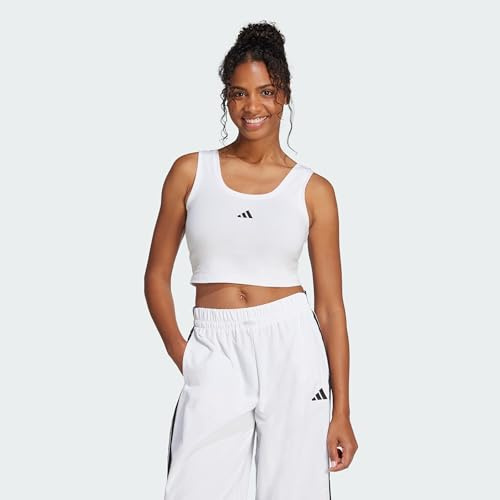 adidas Mujer Essentials Small Logo Cotton Lifestyle Tank Shirt, White/Black, M