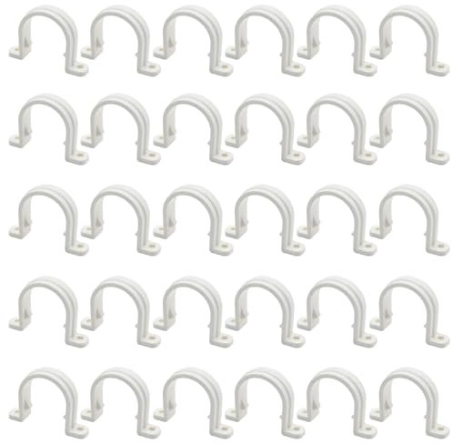 ZUDKSUY PVC-Rohrschellen, 1,9 cm, 2 Löcher, Kunststoff, Rohrschellen, 25 mm, PVC, U-Klemmen für elektrische Telefonkabel, Weiß, 30 Stück