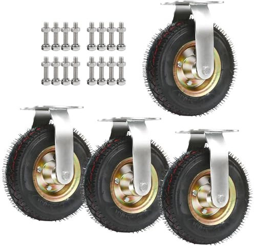 Lenkrolle Luftreifen Gummi Rollen Ø15/20/25cm, Möbel Industrierollen Tragkraft 150kg, Schubkarrenreifen Für Alle Böden Oder Teppiche, 4 Stück Gummi Bockrolle Mit Schrauben(4 Fixed,15cm)
