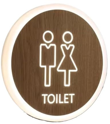 Toilettenschild LED-Toilettenschild für Männer und Frauen Toilettenschild aus Acryl, rundes, leuchtendes 20,3 cm großes Schild for die Toilette, Wandmontage, Badezimmerschild for Damen und Herren, gee
