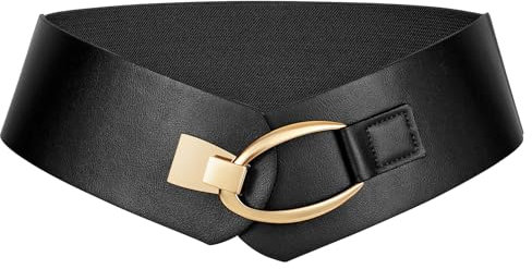 LEACOOLKEY Damen breiter elastischer Gürtel dicker Vintage Stretchy Taillengürtel mit Goldschnalle für Kleider