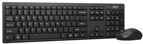 Lenovo 100 Kit de Teclado y Ratón inalámbricos, Conjunto sin Cables con un Solo Receptor USB, Teclado Resistente a líquidos y ratón Compacto, diseño Fino y fiable – Negro
