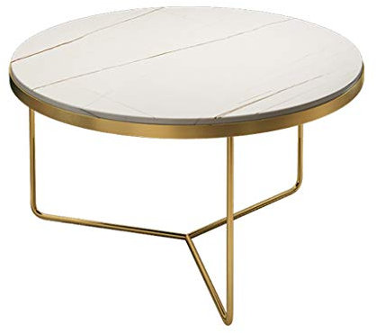 Moderne Couchtische, 2er-Set, mit Marmorstruktur und Metallrahmen, runde Beistelltische für Wohnzimmer, weiß, 60 cm Durchmesser, importiert aus China
