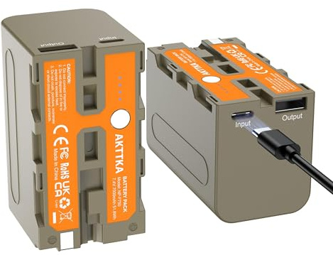 AKTTKA 2 Pilas 7000mAh NP-F750 para Sony NP-F550/F570/F750/F770/F930/F950/F960/F970, Carga rápida USB-C Entrada y USB-A Salida, batería Recargable para cámara, videocámara, Monitor, luz LED