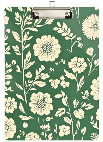 Foiosoh Klemmbrett mit Blumen- und Salbeigrün mit großem Clip-Standardloch für personalisierte Klemmbretter für Lehrer, Größe 22,9 x 30,5 cm