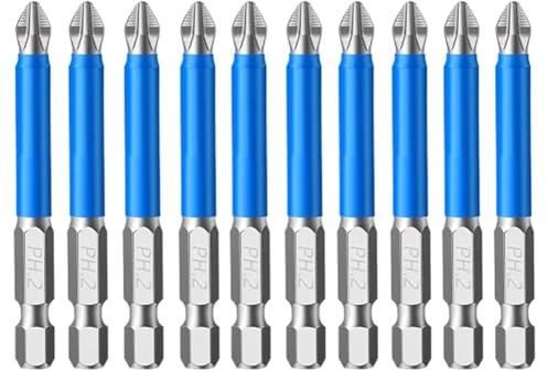Teocpai 10 Pièces 65mm Tournevis Magnétique Phillips, Jeu d'embouts PH2 à Queue Hexagonale 1/4, Embouts de Tournevis Antidérapants