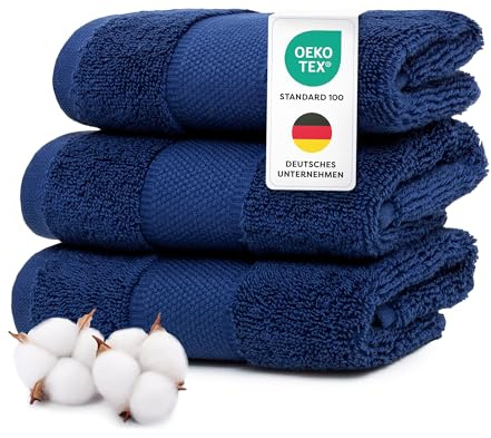 Wolkenfeld Gästehandtuch Set 3-teilig Premium - 100% Low Twist Baumwolle 550 g/m² - Ultra Weich & Saugfähig, Oeko-TEX Zertifiziert - 3 Gästehandtücher 30x50 cm, Handtücher Set, Blau
