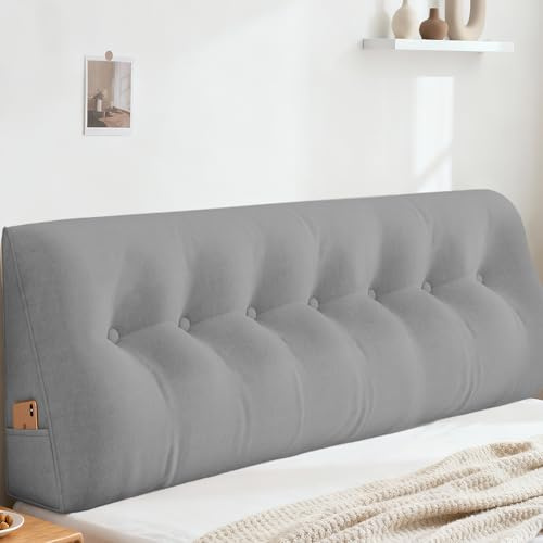 joomie Large Triangular Wedge Headboard Pillow for Reading and Resting,Headboard Pillow for Bed, Backrest Positioning Support Pillows with Removable Cover (King, Grey)
