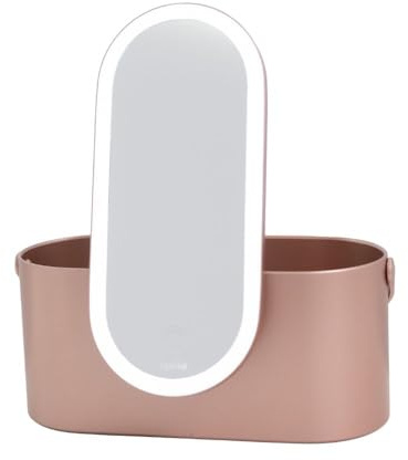 Aplike Beverly sminkfodral med LED-spegel, sminkorganisatör + spegel med dimbart ljus, touchkontroll, sminkväska för resor (metalliserad rosa)