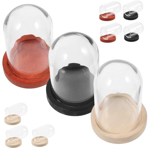 Cabilock 10 Sets Miniature Dome Cloche with Base Clear Glass Display Case for Flowers Candles Miniature Decor Elegant Shape for Dollhouses Micro Landscapes