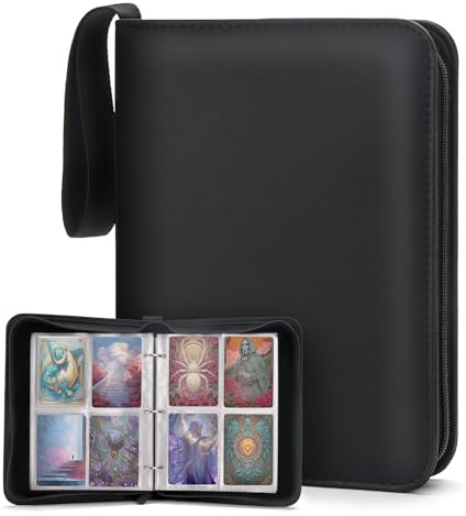 Hanqing 4 Pocket Trading Card Album, Double-Sided Card Collection Folder for 400 Cards, Collectors Album with Removable Sleeves for Kids and Collectors (Black)
