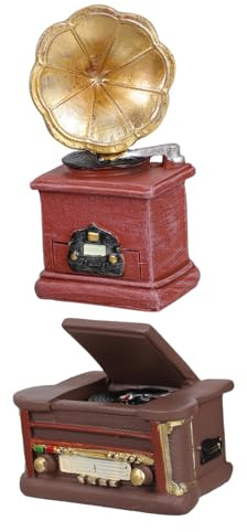 UKCOCO 2 pièces Décoration Résine Rétro Gramophone Miniature pour Maison de Poupée Accessoires de Mobilier Vintage Ornements de Jardin Féérique et Gâteau