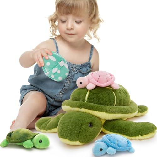 MorisMos 4 Stücke riesen Schildkröte Kuscheltiere XXL, 45cm groß plüschtier Schildkröten mit Baby im Bauch, landschildkröte Geburtstag Weihnachten Geschenk für Jungen Kinder