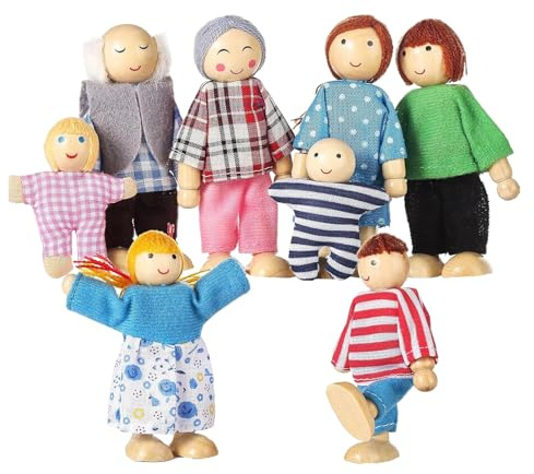 Missmisq Puppenhaus Puppen 8 Stück Puppenhaus Figuren Hölzerne Puppenfamilie Für Puppenhause Holz 8 Personen Figuren Puppen Spielset Für Puppenhause Familie Zubehör Kinder Spielzeug