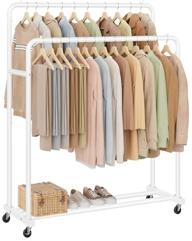 SONGMICS Stand Appendiabiti con Ruote, Attaccapanni, 2 Ruote con Freno, Camera da Letto, Portata fino a 90 kg, 46,5 x 110 x 155,5 cm, Bianco Opaco HSR017WG01