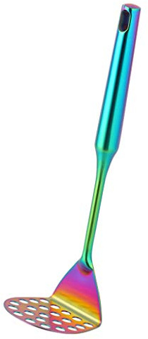 Schiacciapatate in acciaio inox, utensile manuale resistente, con piccoli fori, per schiacciare patate liscio, con manico liscio e cremoso