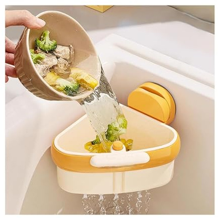 Abtropfkorb für Spülbecken mit Saugnapf, Spülbeckensieb zum Einhängen, Eckkorb Abtropfsieb Küche, Auffangsieb für Essensreste, Spülbeckensieb hängend, Sink Strainer Basket Abfluss Sieb Organizer