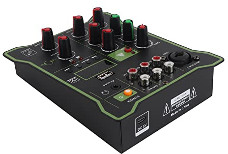 Fockety DJ Mixer, 5 Channel Digital Effect Chip Automatic Sound Beautification USB Interface Compact Mixer Plug and Play LED Display Audio for Professional Recording, Party