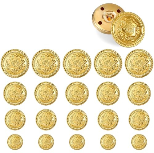 Juego de 20 botones dorados para chaqueta, botones de latón de metal, botón vintage para chaqueta, trajes, abrigos, chaquetas, uniformes, 15 mm, 18 mm, 20 mm, 25 mm