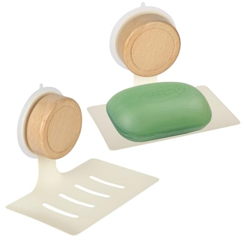 RUCUDIM 2 Stück Seifenschale Saugnapf für Dusche, Seifenschale mit Ablauf, Seifenschalen ohne Bohren aus Kohlenstoffstahl, Seifenhalter Wandmontage für Badezimmer und Küche (Milchig weiß)